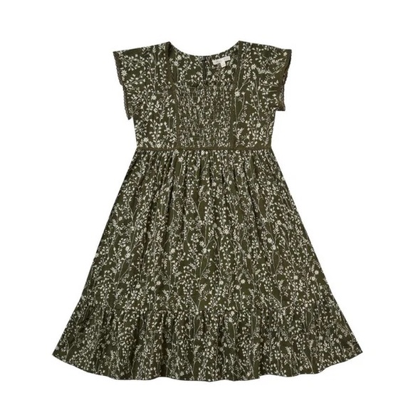 Rylee + Cru Other - VINES MADELINE DRESS Rylee + Cru Olive Green Dress with Cream Floral Pattern